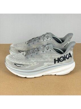 Hoka Clifton 9 Athletic Running Shoes Mens 12 Gray Black Breathable Low Top
